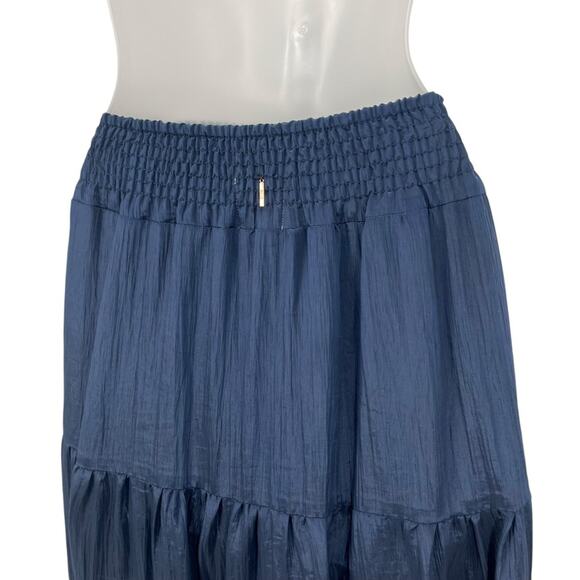 MISA LOS ANGELES Tiered Maxi Peasant Skirt Navy Blue Smocked Pull On XS NEW - Picture 10 of 15